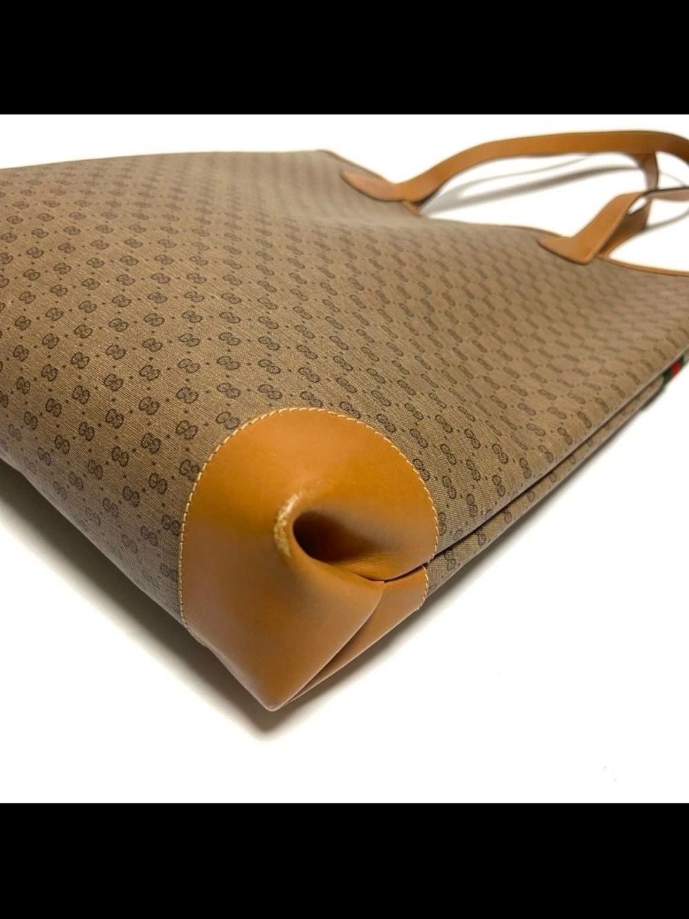 Gucci Beige Brown GG Canvas Tote with Green-Red Web Stripe - Picture 8 of 14